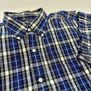 Ralph Lauren Bartlett Men's Navy and White Plaid Short Sleeve Size Large Shirt